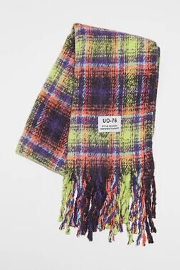 Urban Outfitters Uo Plaid Fringe Scarf In Black Multi NEW